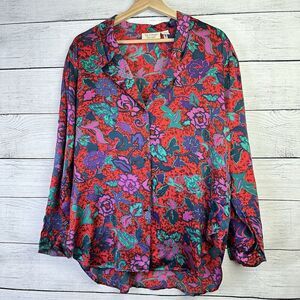 Victorias Secret Vtg 80s Blouse Gold Label Floral‎ 100% Silk Top Womens Sz Small